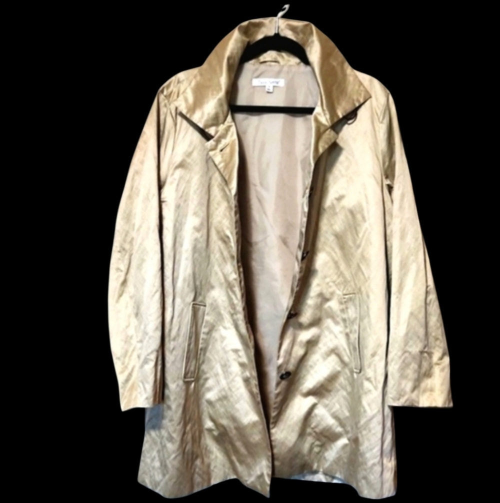 TravelSmith Gold Metallic Crinkle Trench Coat Jacket Size XL